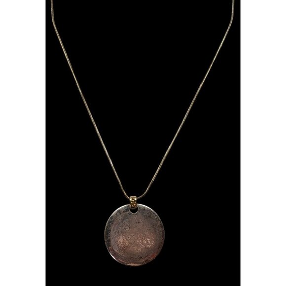 Modern Medallion Silver Tone Pendant Necklace With AK Engraved Gold Tone Bail - Picture 7 of 8